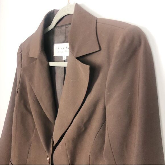 TRINA TURK | Single Button Flare Sleeve Chocolate Brown Blazer Women’s Size 2 - Picture 2 of 9